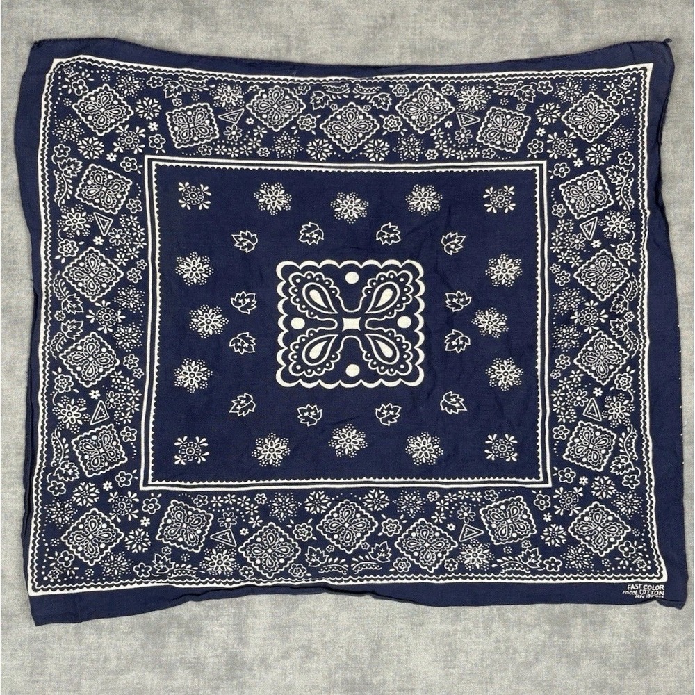 Vintage Fast Color Navy Blue Bandana 100% Cotton RN 13960 Paisley Western